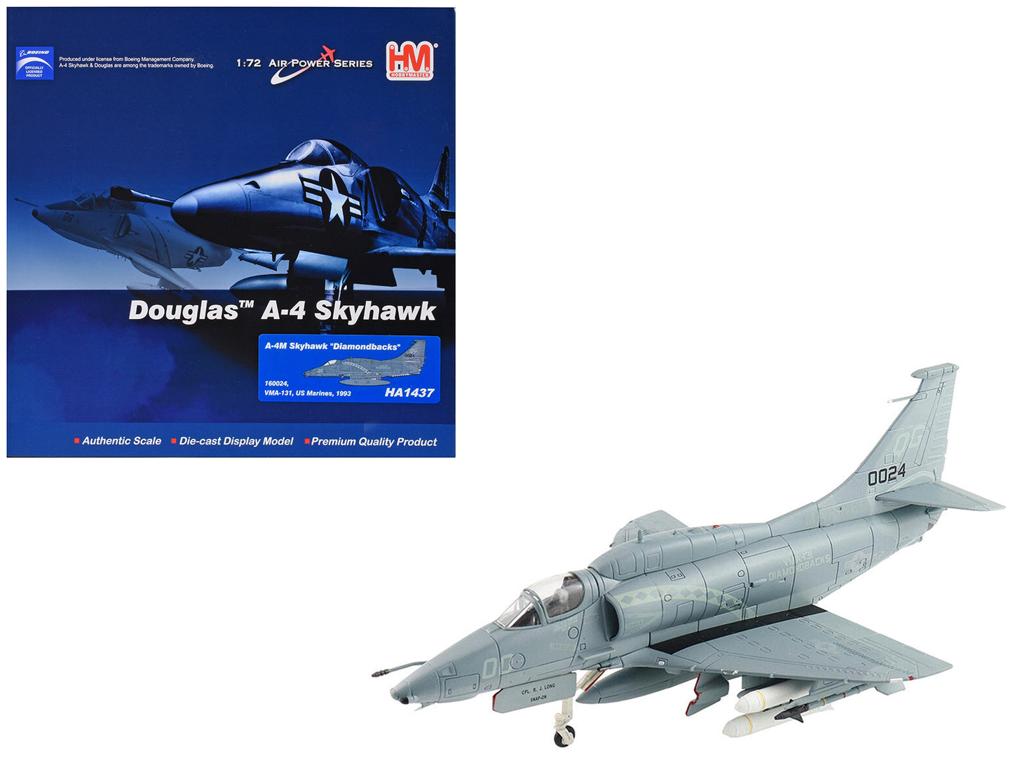 Douglas A-4M Skyhawk Aircraft "VMA-131 Diamondbacks" (1993) United States Marines "Air Power Series" 1/72 Diecast Model by Hobby Master-DiecastModeler.com
