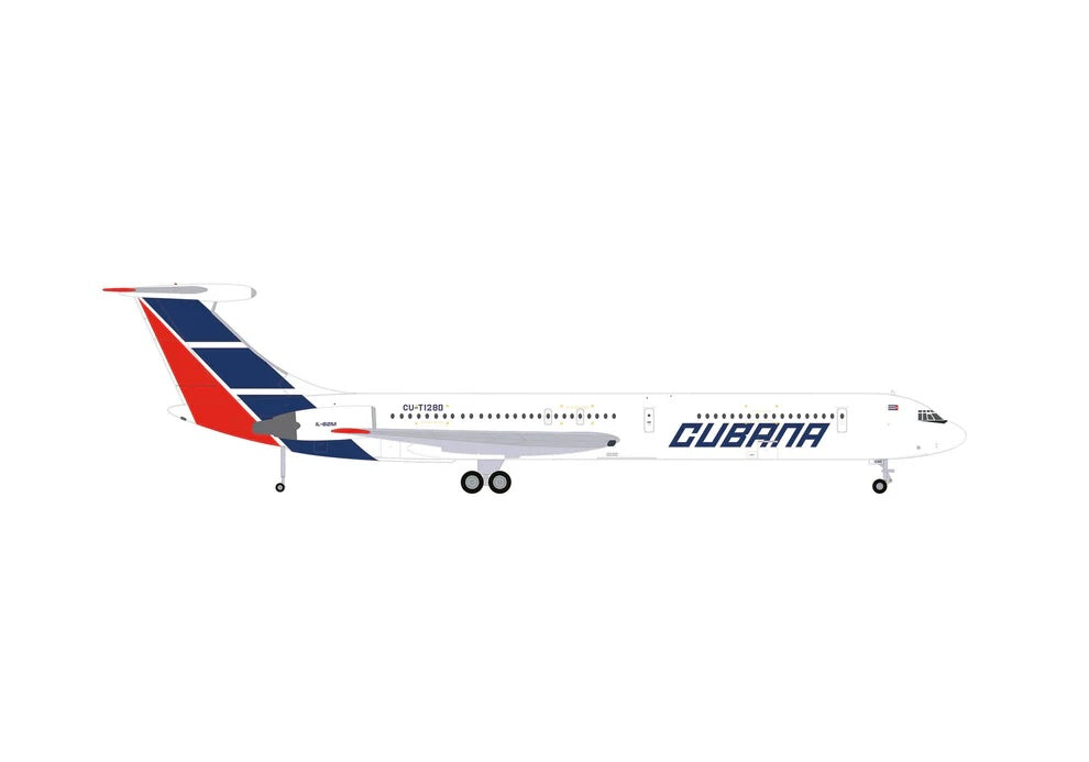 Ilyushin IL-62M Commercial Aircraft "Cubana de Aviacion" (T1280) White with Blue and Red Tail 1/200 Diecast Model Airplane by Herpa