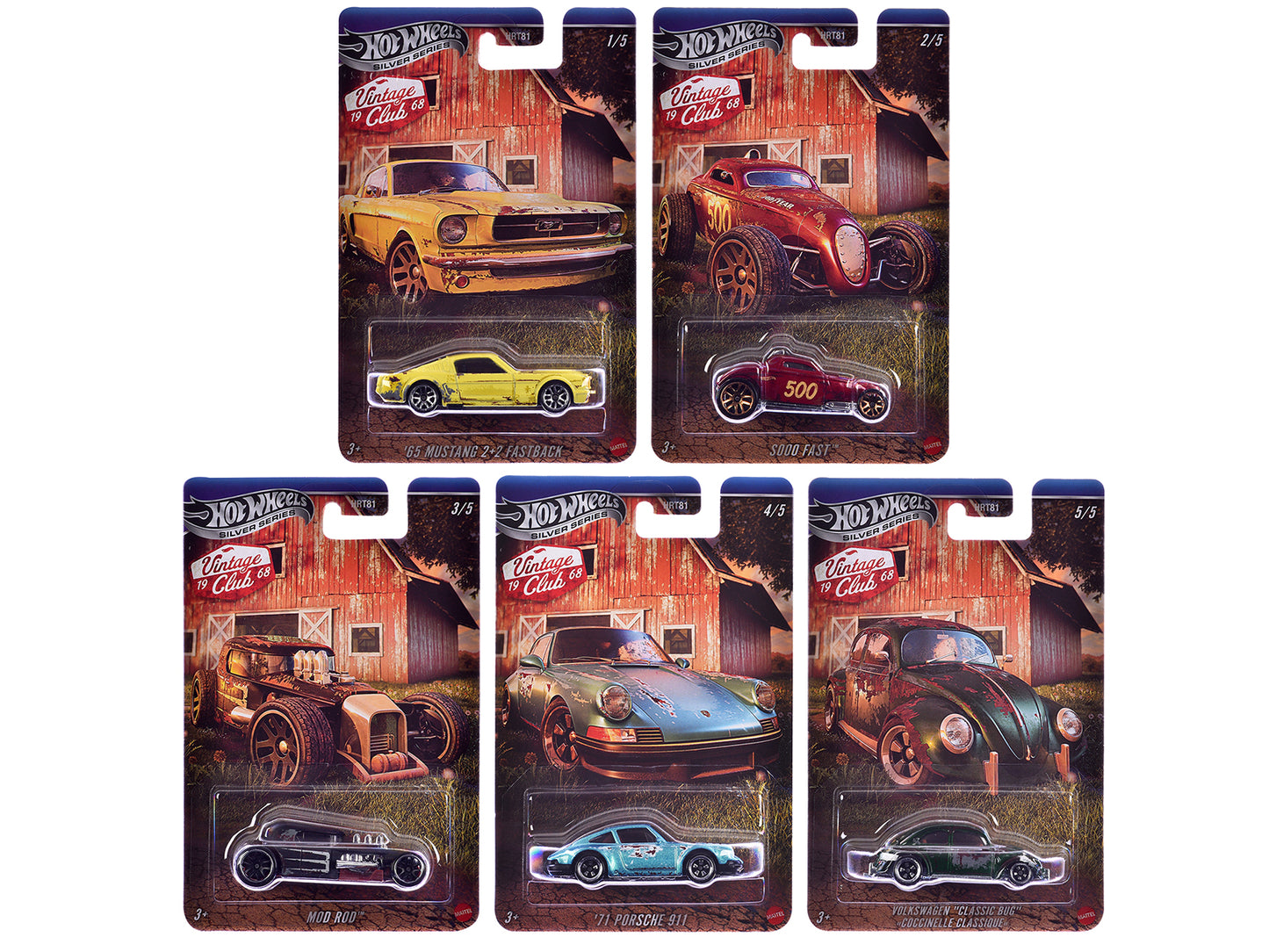 "Vintage Club" 5 piece Set H "Silver" Series Diecast Model Cars by Hot Wheels