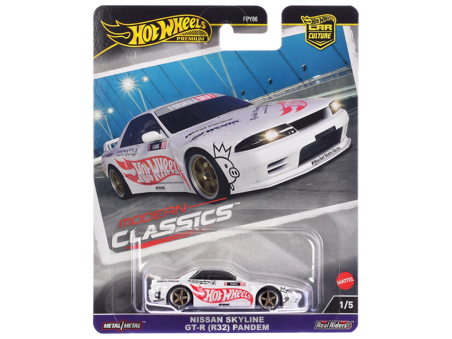 Nissan Skyline GT-R (R32) "Pandem" White with "Hot Wheels" Logo "Modern Classics" Series Diecast Model Car by Hot Wheels-DiecastModeler.com