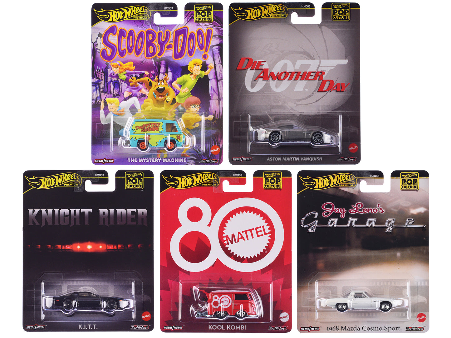 "Pop Culture 2024" 5 piece Set G "Premium Series" Diecast Model Cars by Hot Wheels-DiecastModeler.com