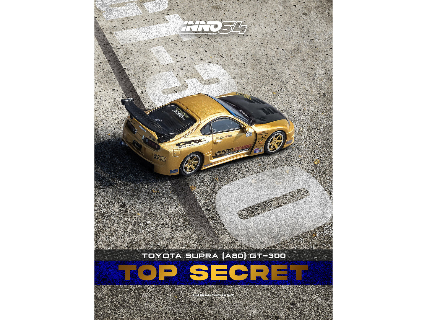 Toyota Supra (A80) "Top Secret" GT300 RHD (Right Hand Drive) Gold Metallic with Carbon Hood 1/64 Diecast Model Car by Inno Models-DiecastModeler.com