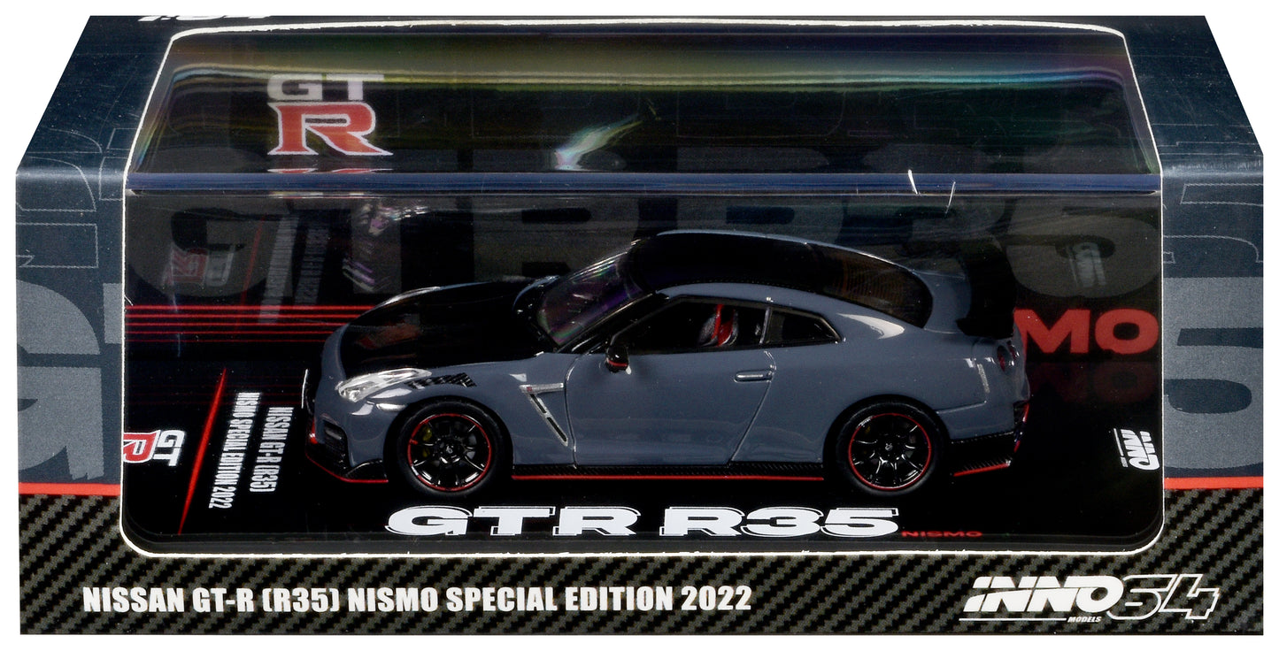 2022 Nissan GT-R (R35) Nismo Special Edition RHD (Right Hand Drive) Stealth Gray with Carbon Top and Hood 1/64 Diecast Model Car by Inno Models-DiecastModeler.com