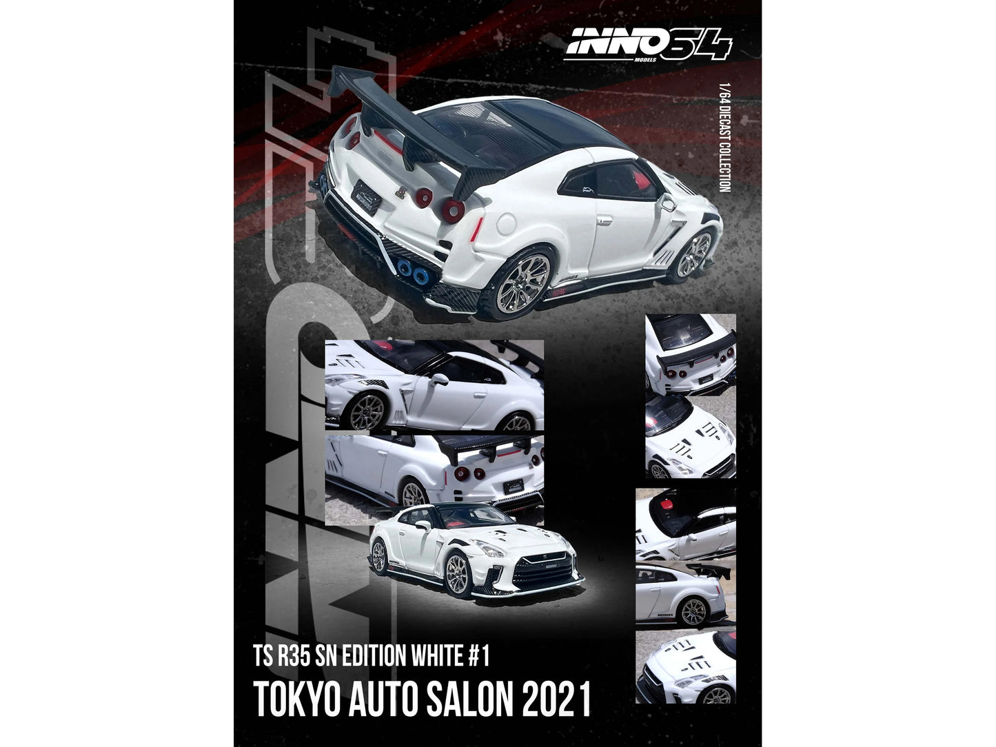Nissan GT-R (R35) "Top Secret" RHD (Right Hand Drive) White with Black Top "Tokyo Auto Salon 2021" 1/64 Diecast Model Car by Inno Models-DiecastModeler.com