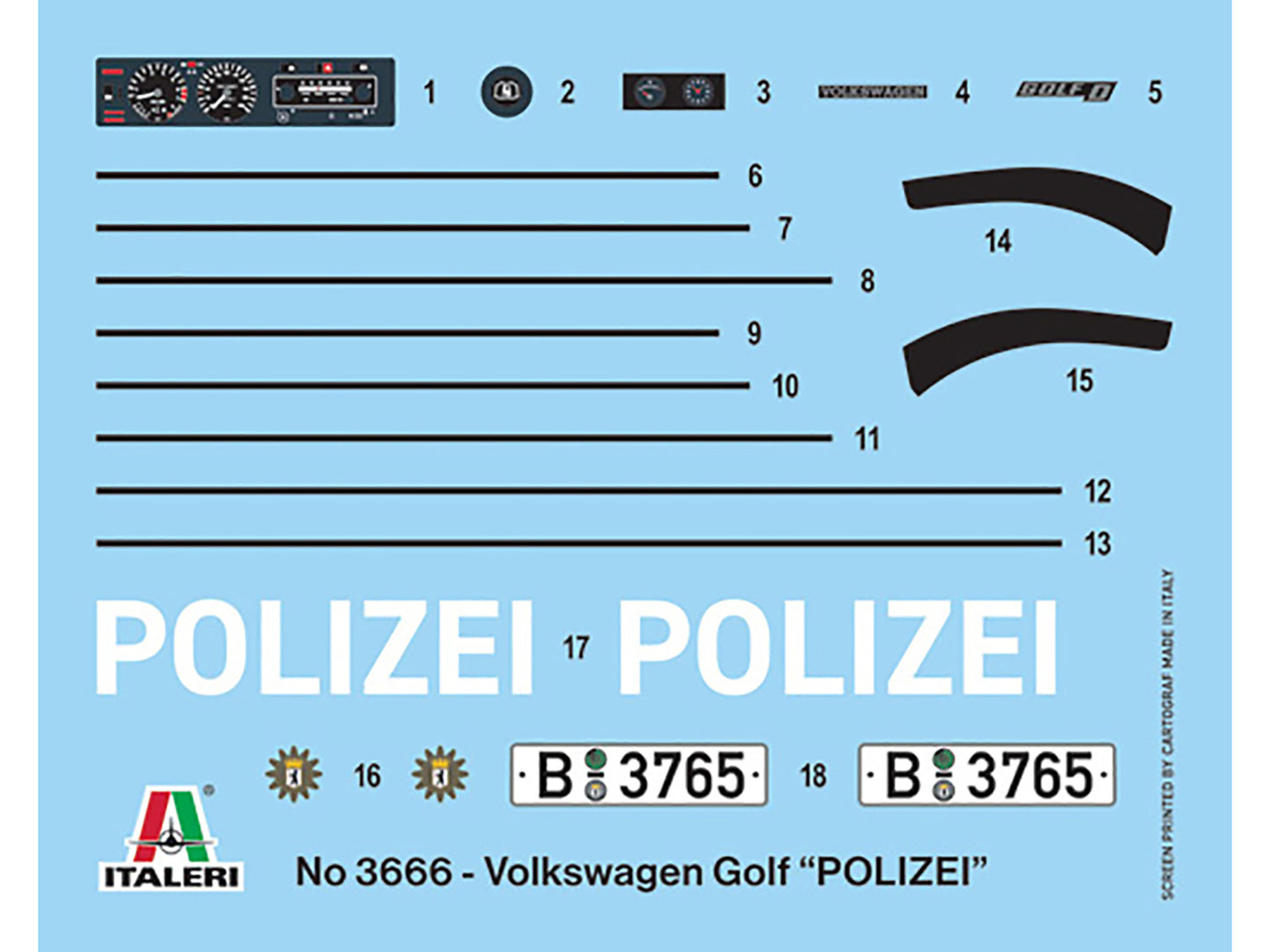 Skill 3 Model Kit 1978 Volkswagen Golf "Berlin Polizei (Police) Department" 1/24 Scale Model by Italeri-DiecastModeler.com