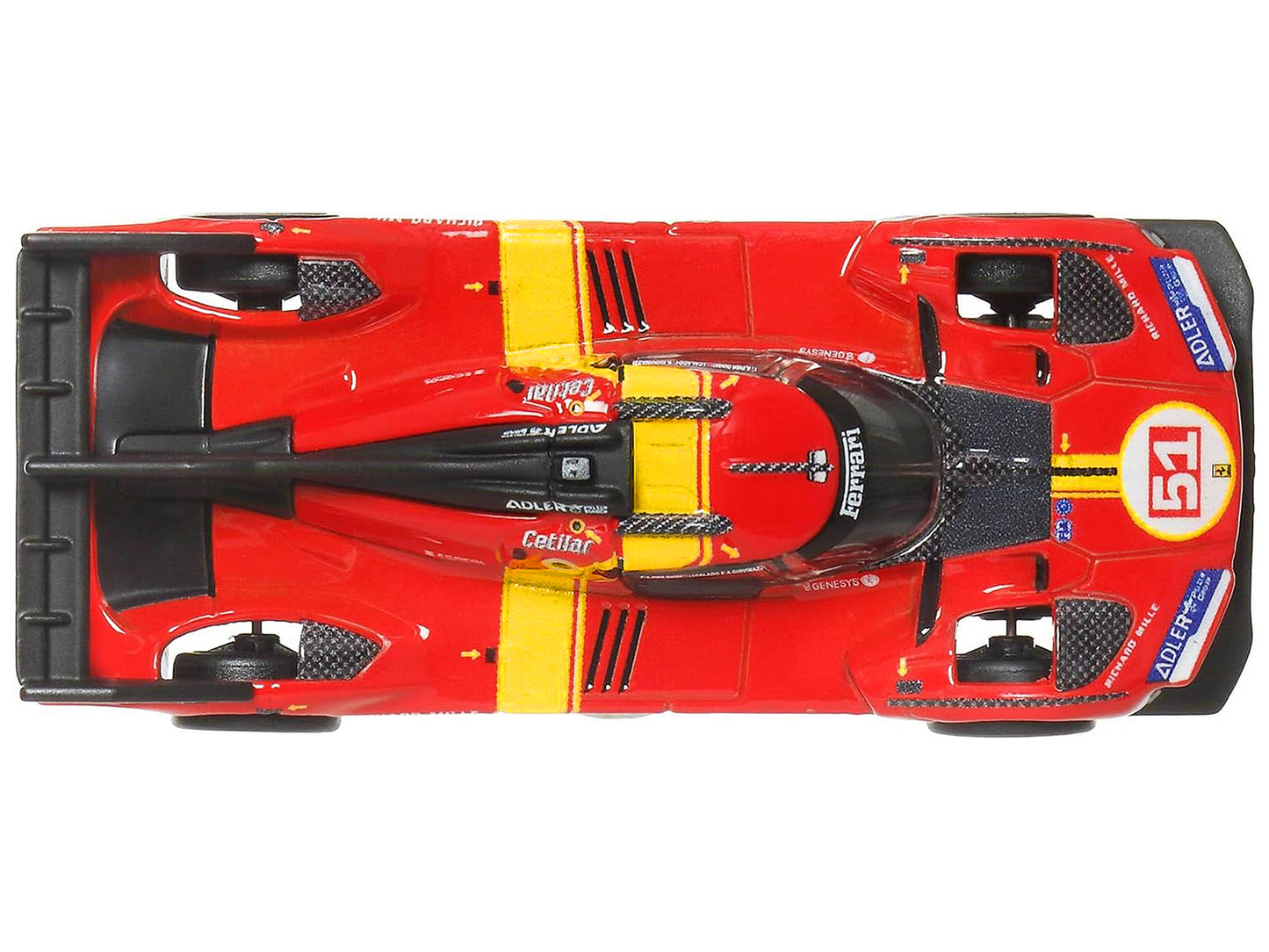 Ferrari 499P #51 Red with Yellow Stripes "Circuit Legends" Series Diecast Model Car by Hot Wheels-DiecastModeler.com