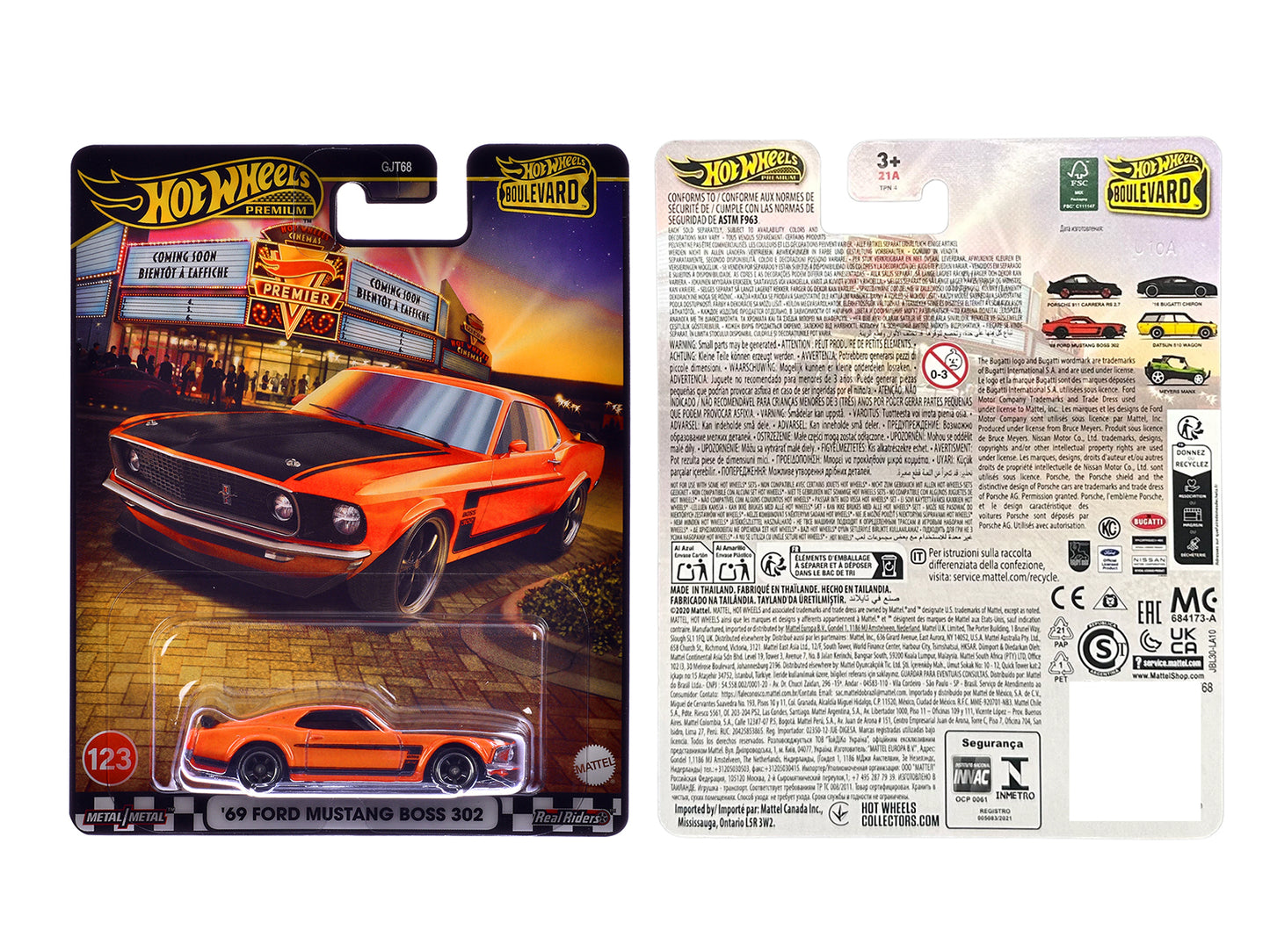 1969 Ford Mustang Boss 302 Orange with Black Stripes and Hood "Boulevard" Series Diecast Model Car by Hot Wheels-DiecastModeler.com