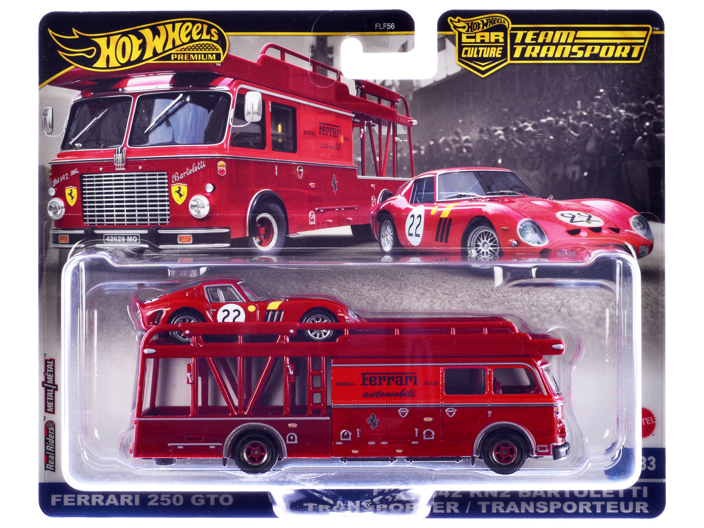 Fiat 642 RN2 Bartoletti Transporter Red and Ferrari 250 GT #22 Red with Yellow Stripes "Team Transport - Car Culture" Series Diecast Model Cars by Hot Wheels