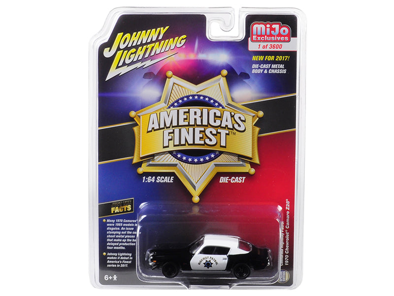 1970 Chevrolet Camaro Z28 California Highway Patrol (CHP) Black and White "America's Finest" Limited Edition to 3600 pieces Worldwide 1/64 Diecast Model Car by Johnny Lightning-DiecastModeler.com