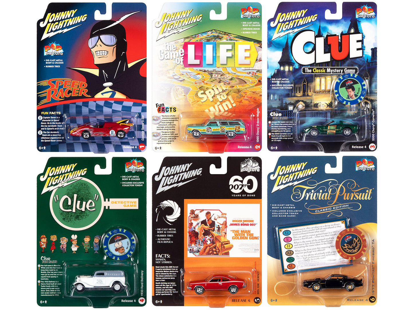 Pop Culture 2022 Set of 6 Cars Release 4 1/64 Diecast Model Cars by Johnny Lightning-DiecastModeler.com