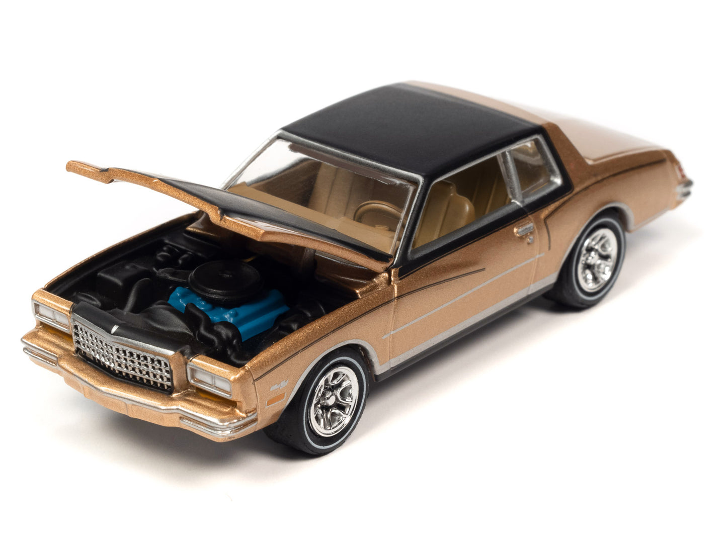 1980 Chevrolet Monte Carlo Light Camel Gold Metallic with Black Top and Hood Limited Edition to 3484 pieces Worldwide "OK Used Cars" 2023 Series 1/64 Diecast Model Car by Johnny Lightning-DiecastModeler.com