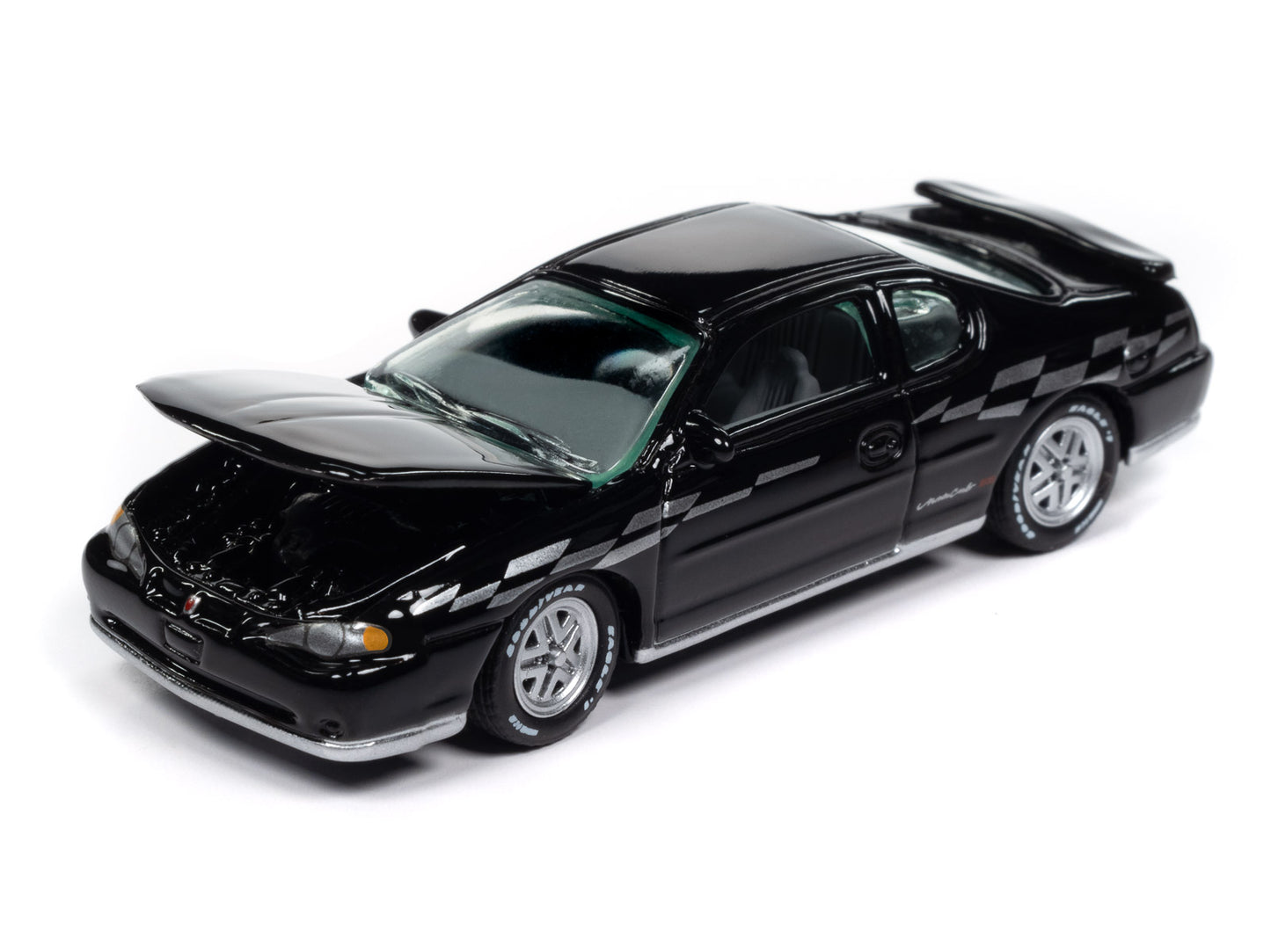 2001 Chevrolet Monte Carlo SS Black with Silver Graphics "Classic Gold Collection" 1/64 Diecast Model Car by Johnny Lightning