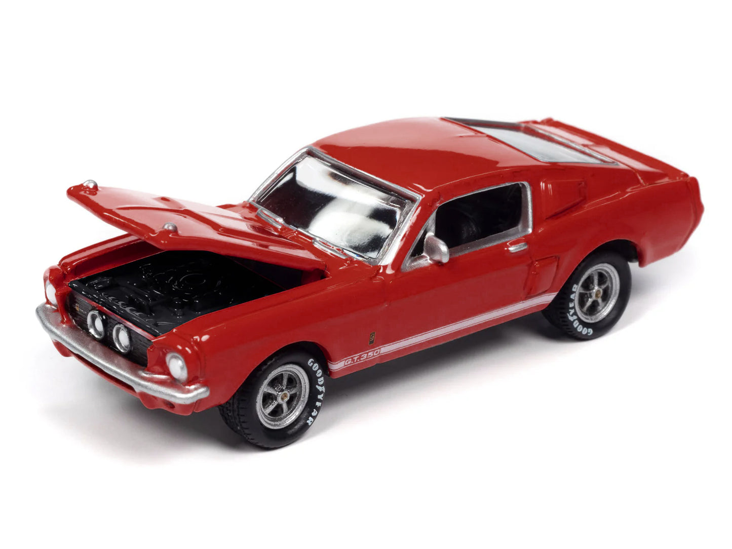 1967 Shelby GT-350 Red with White Side Stripes "Mecum Auctions" "Pop Culture" 2024 Release 2 1/64 Diecast Model Car by Johnny Lightning-DiecastModeler.com