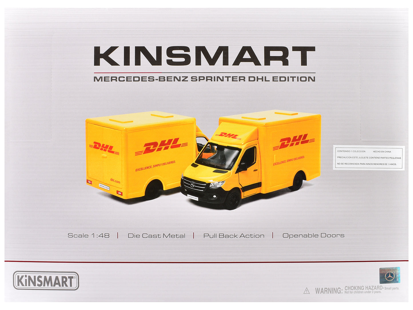 Mercedes-Benz Sprinter Van "DHL" Yellow 1/48 Diecast Model Car by Kinsmart-DiecastModeler.com