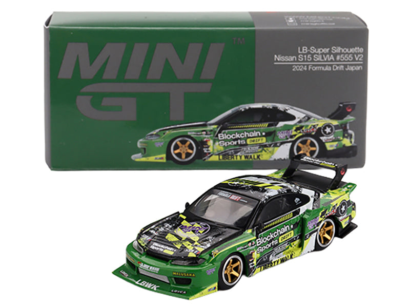 Nissan "LB-Super Silhouette" S15 SILVIA RHD (Right Hand Drive) #555 "V2" Yukio Fausto "Formula Drift Japan" (2024) Limited Edition 1/64 Diecast Model Car by Mini GT