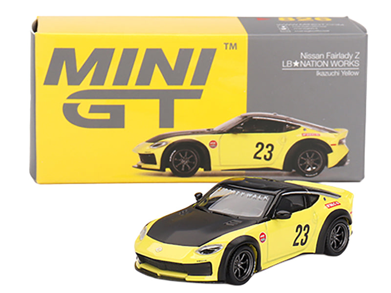 Nissan Z "LB-Nation Works" #23 Ikazuchi Yellow with Black Hood and Top Limited Edition 1/64 Diecast Model Car by Mini GT-DiecastModeler.com