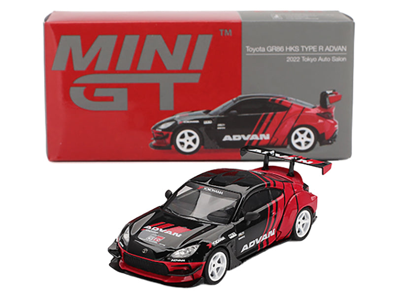 Toyota GR86 "HKS TYPE R ADVAN" RHD (Right Hand Drive) Black and Red "2022 Tokyo Auto Salon" Limited Edition 1/64 Diecast Model Car by Mini GT