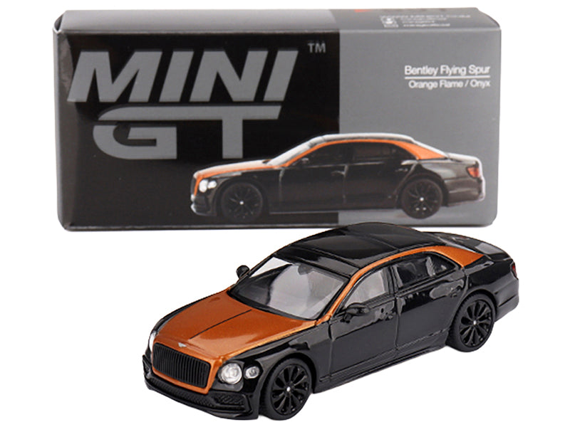Bentley Flying Spur Orange Flame Metallic and Onyx Black Limited Edition 1/64 Diecast Model Car by Mini GT