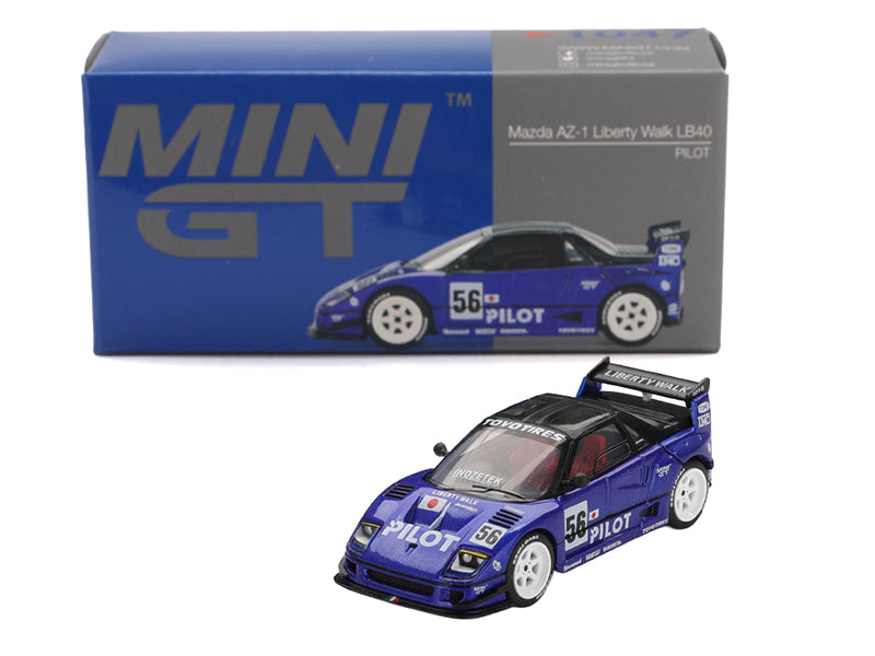 Mazda AZ-1 Liberty Walk LB40 RHD (Right Hand Drive) #56 "PILOT" Blue Metallic with Black Top Limited Edition 1/64 Diecast Model Car by Mini GT