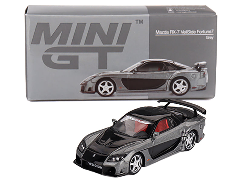 Mazda RX-7 "VeilSide Fortune7" Gray Metallic and Black with Red Interior Limited Edition 1/64 Diecast Model Car by Mini GT-DiecastModeler.com