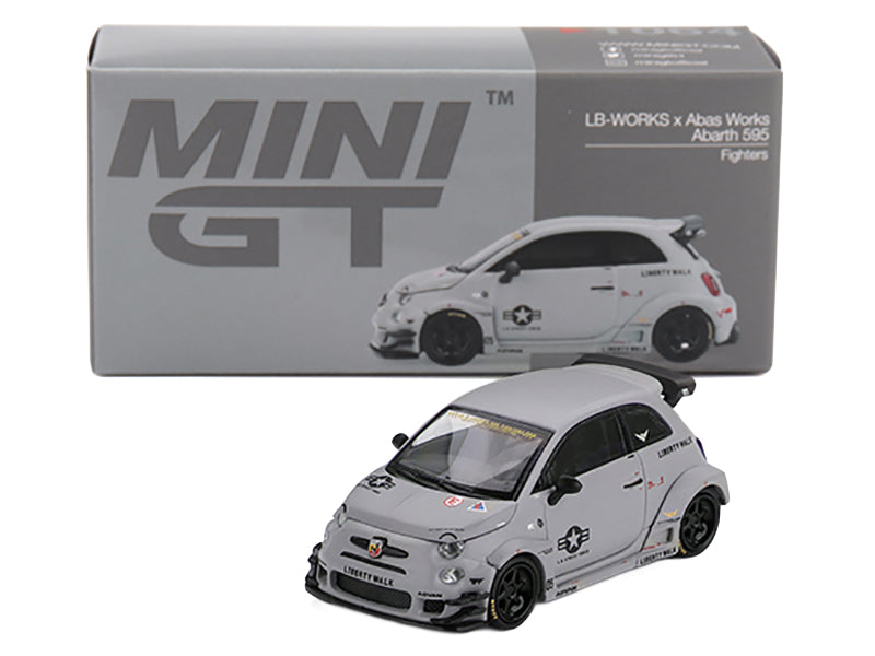 ABARTH 595 LB-Works x Abas Works "Fighters" Matt Gray Limited Edition 1/64 Diecast Model Car by Mini GT-DiecastModeler.com