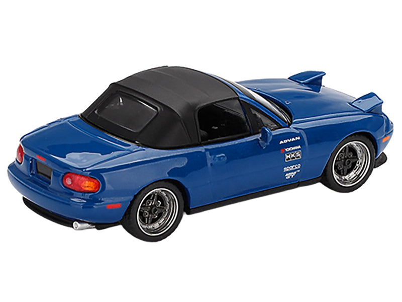 Mazda Miata MX-5 (NA) Tuned Version RHD (Right Hand Drive) Dark Blue with Black Soft Top Limited Edition 1/64 Diecast Model Car by Mini GT