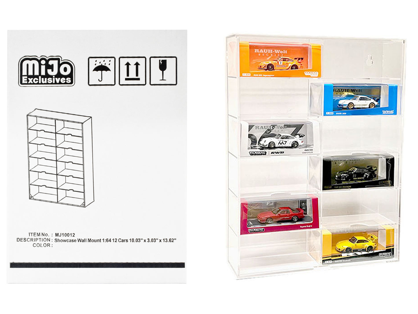 Showcase 12 Car Display Case Wall Mount with Clear Back Panel and Extra Space "Mijo Exclusives" for 1/64 Scale Models-DiecastModeler.com