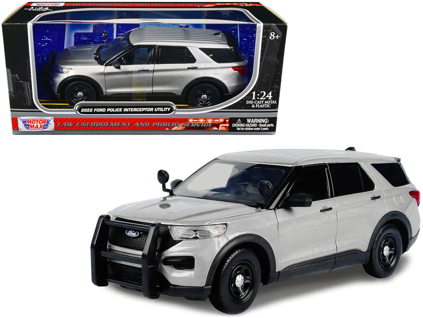2022 Ford Police Interceptor Utility Unmarked Slick-Top Silver 1/24 Diecast Model Car by Motormax-DiecastModeler.com