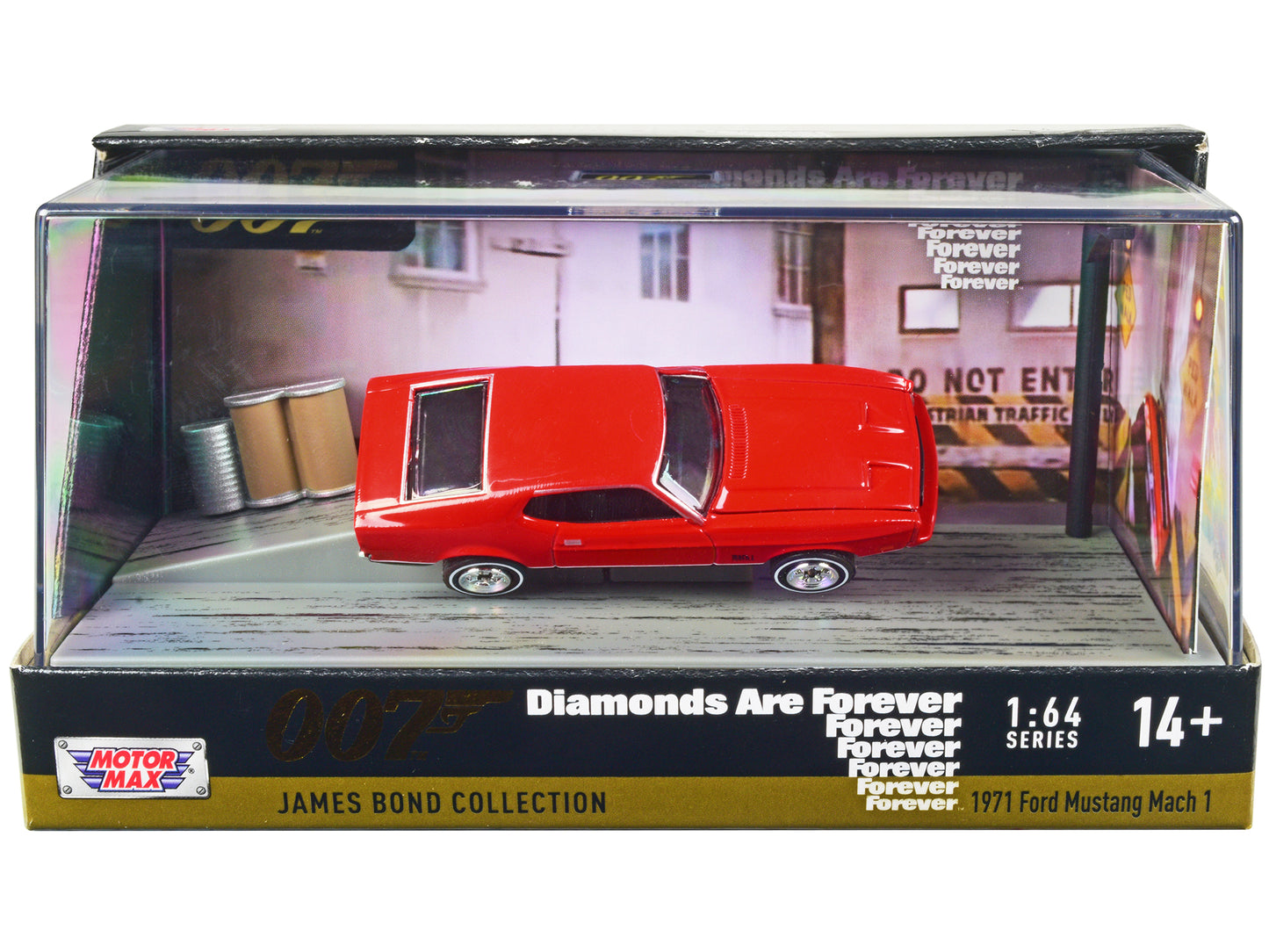 1971 Ford Mustang Mach 1 Red James Bond 007 "Diamonds are Forever" (1971) Movie with Display 1/64 Diecast Model Car by Motormax-DiecastModeler.com