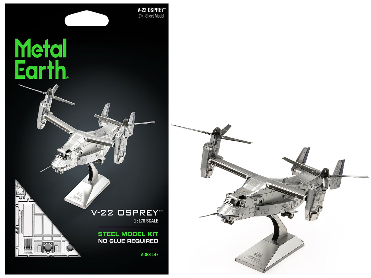 Model Kit Bell Boeing V-22 Osprey Aircraft "United States Military" (Challenging Difficulty) Steel Model by Metal Earth-DiecastModeler.com