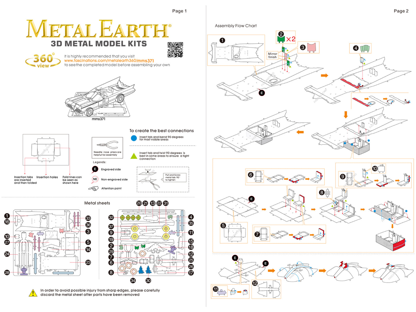 Model Kit 1966 Classic TV Series Batmobile "Batman" (1966) TV Series (Challenging Difficulty) Steel Model by Metal Earth-DiecastModeler.com