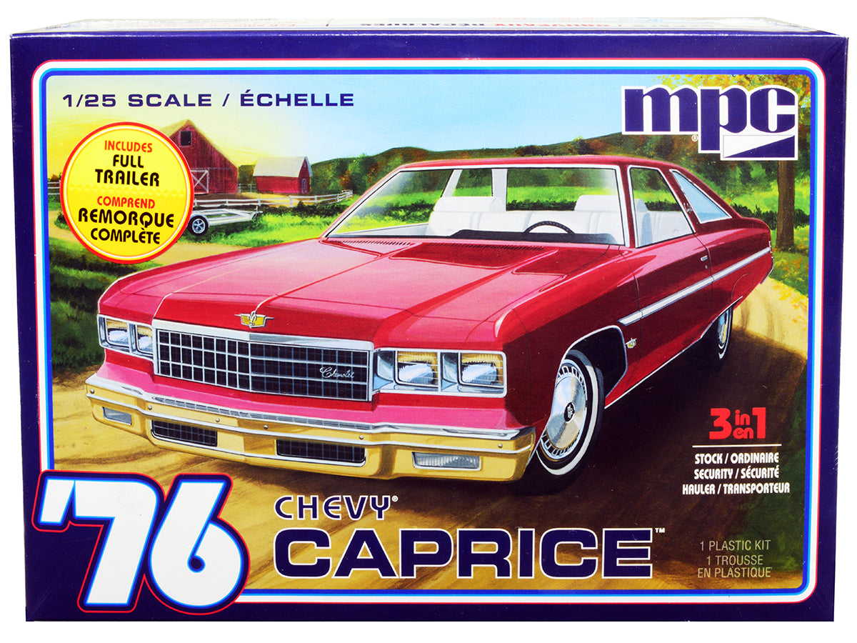 Skill 2 Model Kit 1976 Chevrolet Caprice with Trailer 3-in-1 Kit 1/25 Scale Model by MPC-DiecastModeler.com