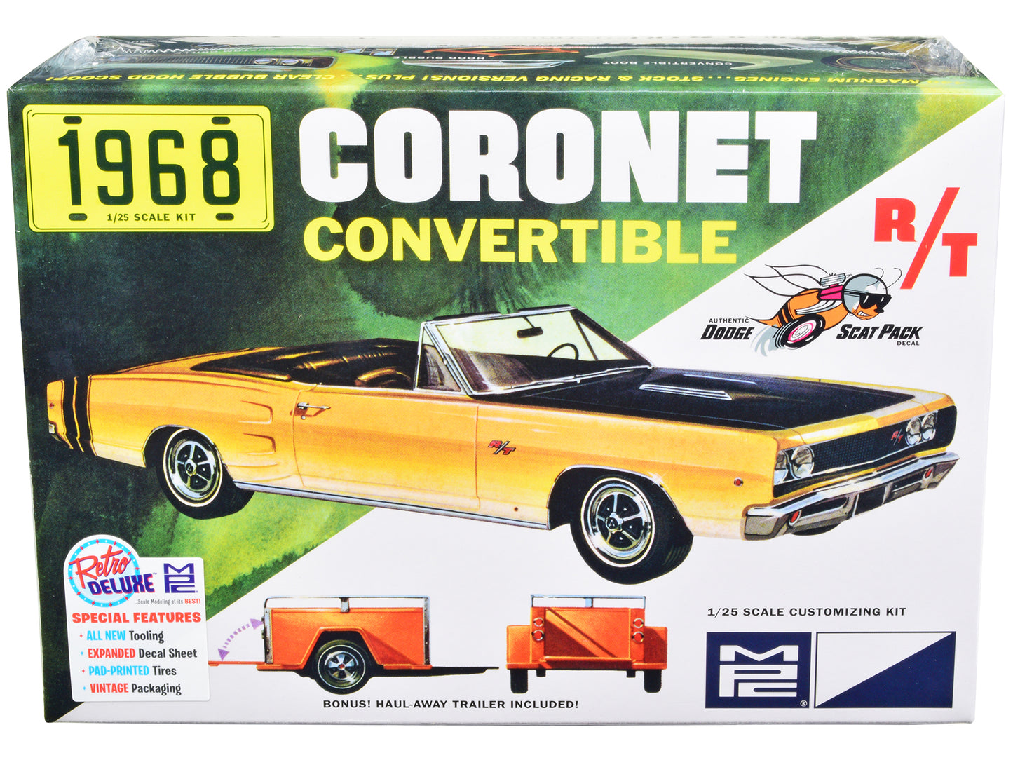 Skill 2 Model Kit 1968 Dodge Coronet R/T Convertible with Haul-Away Trailer 1/25 Scale Model by MPC-DiecastModeler.com