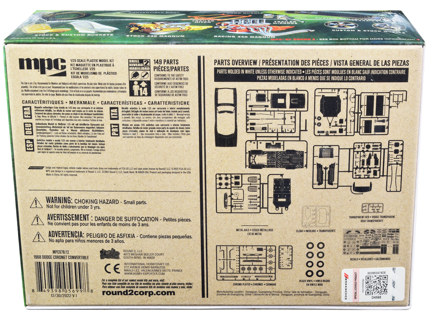 Skill 2 Model Kit 1968 Dodge Coronet R/T Convertible with Haul-Away Trailer 1/25 Scale Model by MPC-DiecastModeler.com