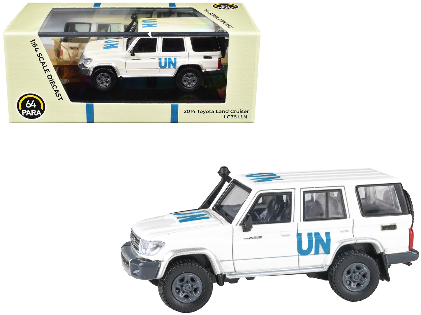 2014 Toyota Land Cruiser LC76 White "United Nations" 1/64 Diecast Model Car by Paragon Models-DiecastModeler.com