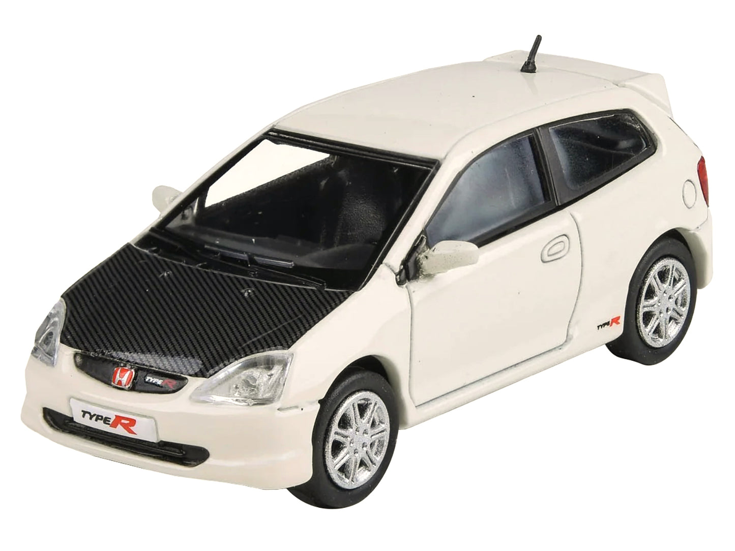 2001 Honda Civic Type R EP3 White with Carbon Hood 1/64 Diecast Model Car by Paragon Models