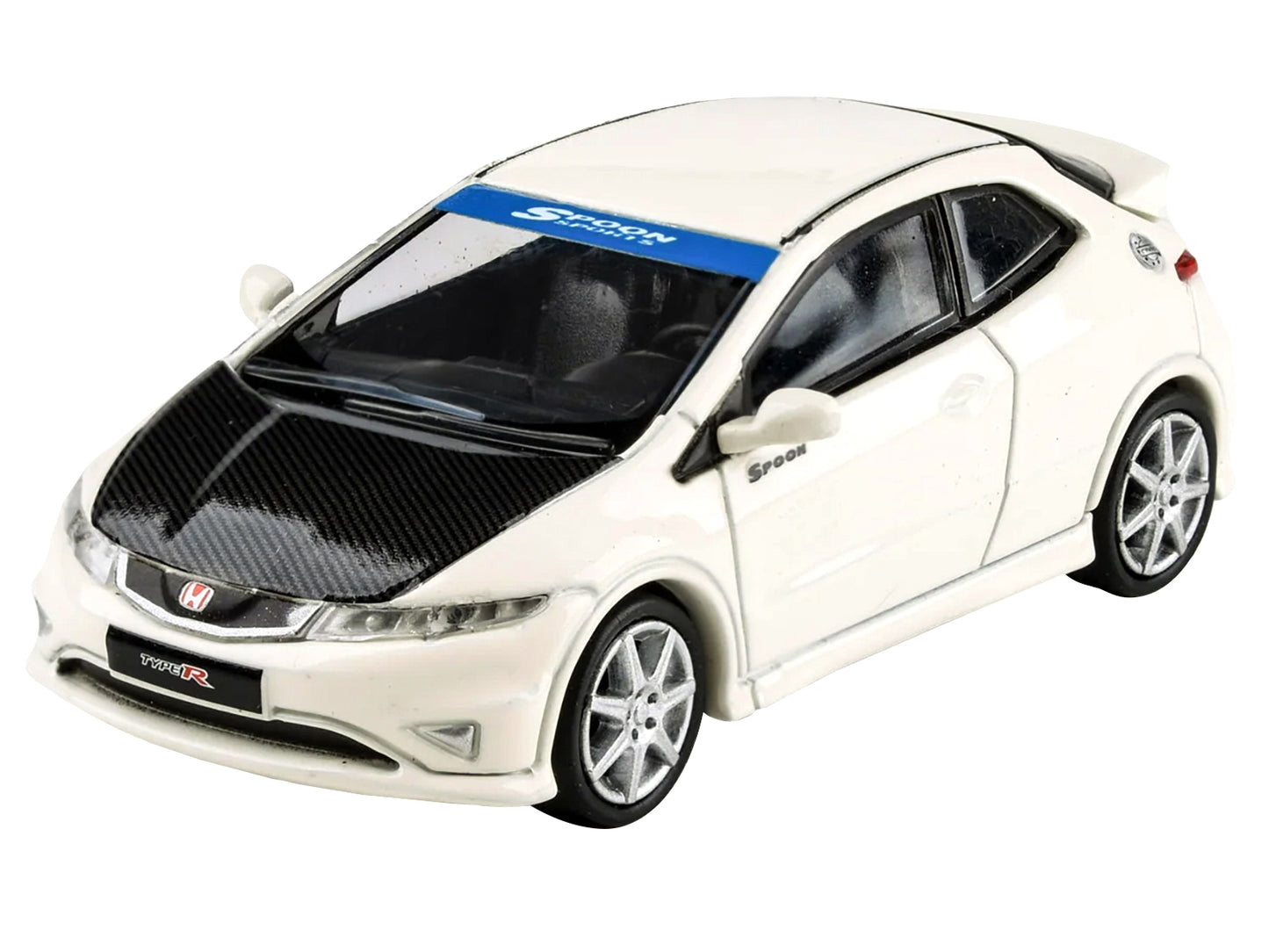 2007 Honda Civic Type R FN2 Championship White with Carbon Hood 1/64 Diecast Model Car by Paragon Models-DiecastModeler.com