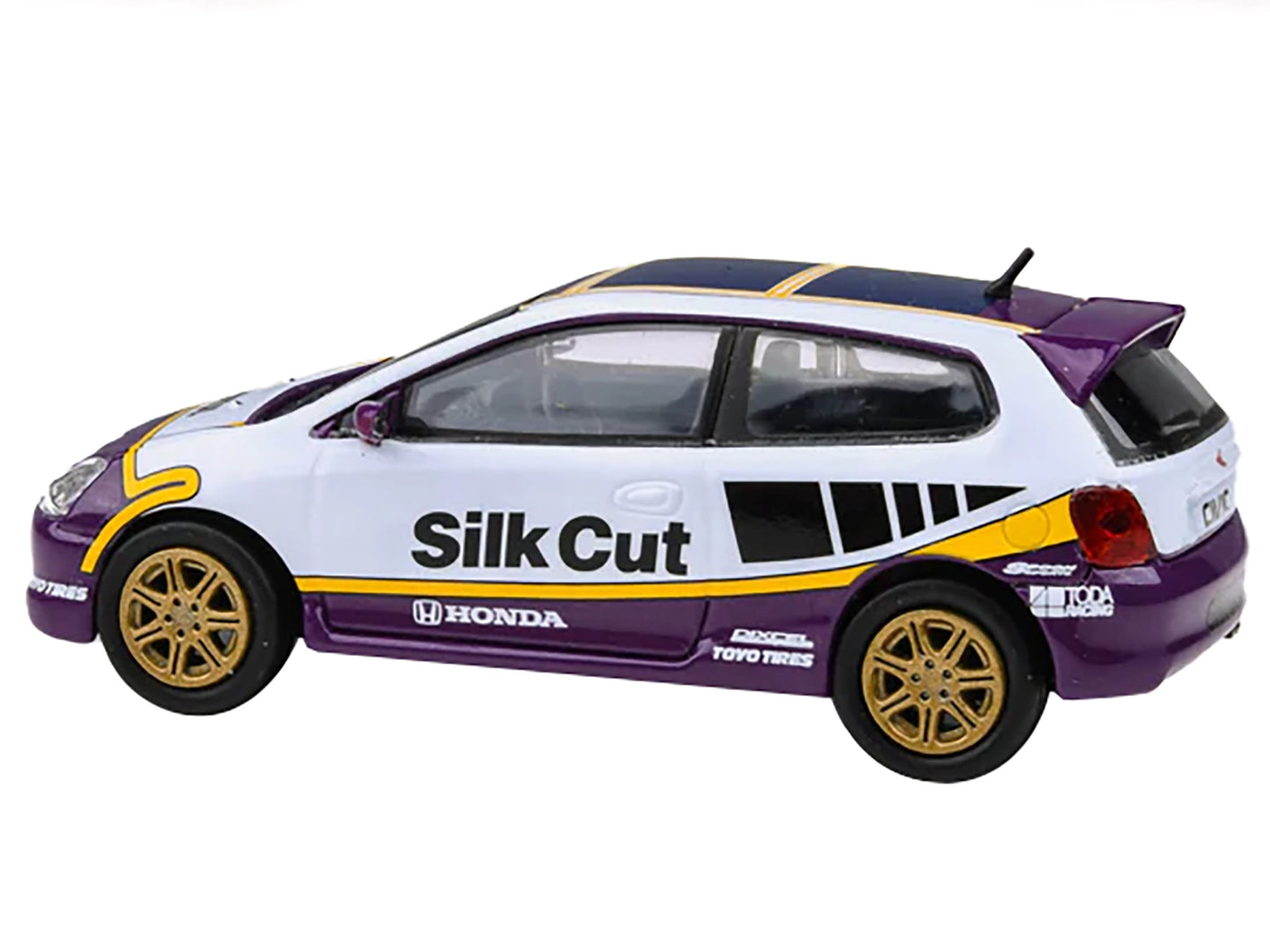 2001 Honda Civic Type R EP3 "Silk Cut" White and Purple with Graphics 1/64 Diecast Model Car by Paragon Models