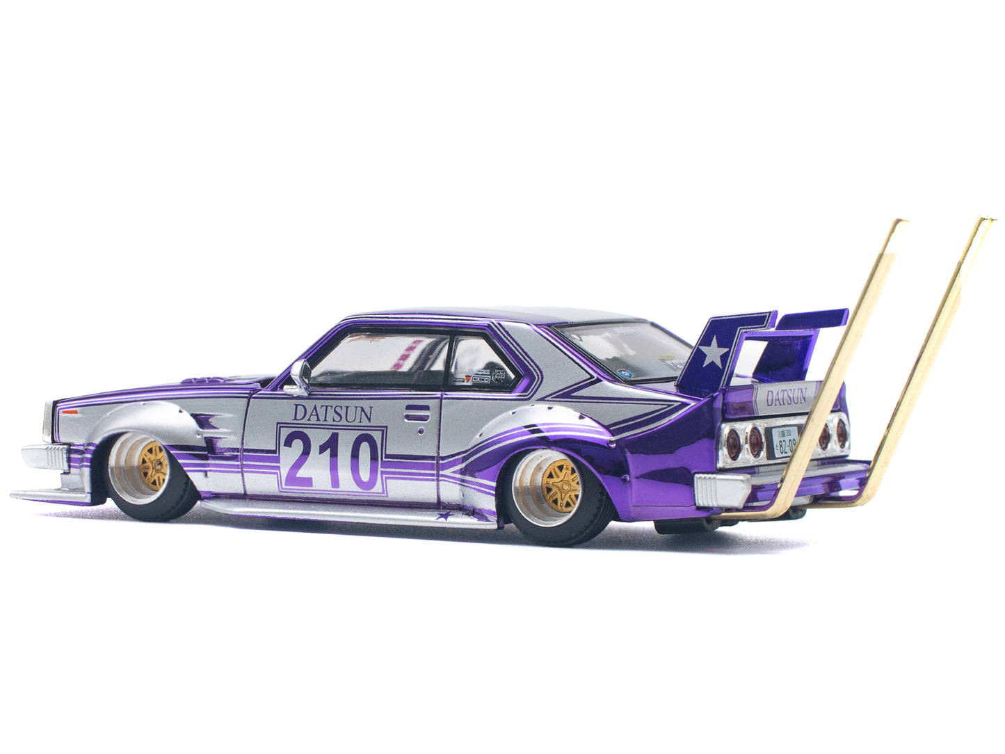 Skyline C210 Kaido Racer "Bosozoku Style" RHD (Right Hand Drive) #210 Purple and Silver 1/64 Diecast Model Car by Pop Race-DiecastModeler.com