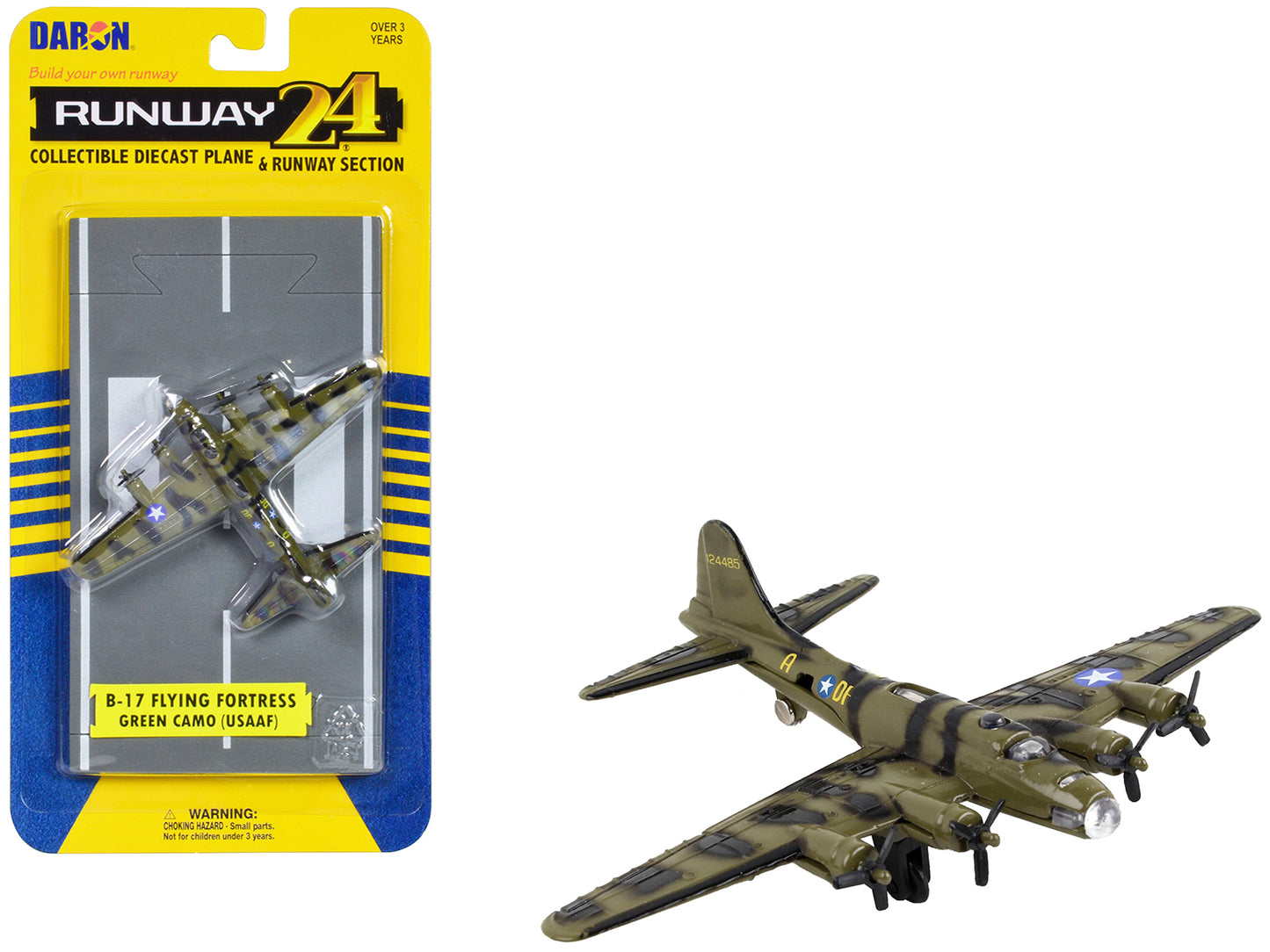 Boeing B-17 Flying Fortress Bomber Aircraft Olive Green Camouflage "United States Army Air Force" with Runway Section Diecast Model Airplane by Runway24-DiecastModeler.com