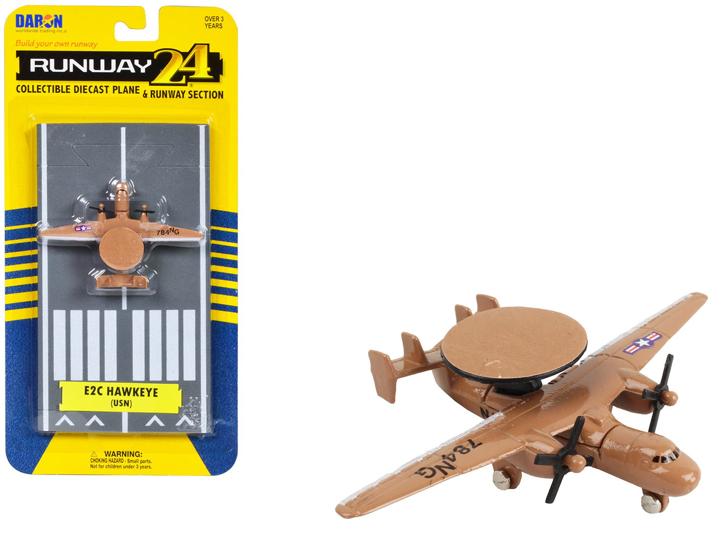 Northrop Grumman E-2C Hawkeye Aircraft Tan "United States Navy" with Runway Section Diecast Model Airplane by Runway24-DiecastModeler.com