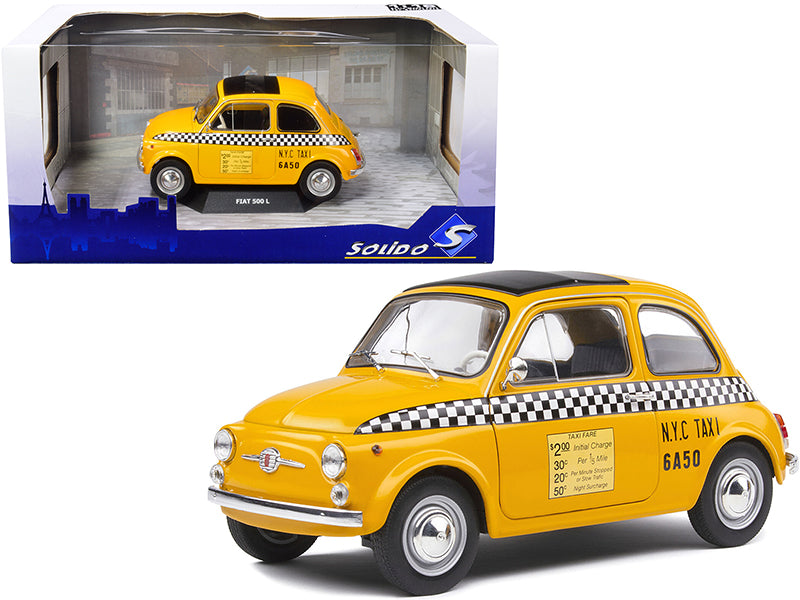 1965 Fiat 500 L "NYC Taxi" New York City Yellow 1/18 Diecast Model Car by Solido-DiecastModeler.com