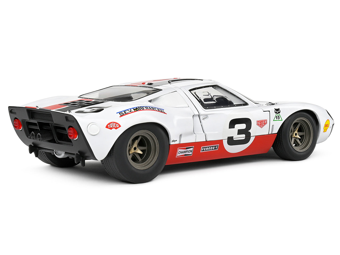 Ford GT40 MK1 #3 "Eric Dean Design" White with Red and Black Stripes "Competition" Series 1/18 Diecast Model Car by Solido-DiecastModeler.com