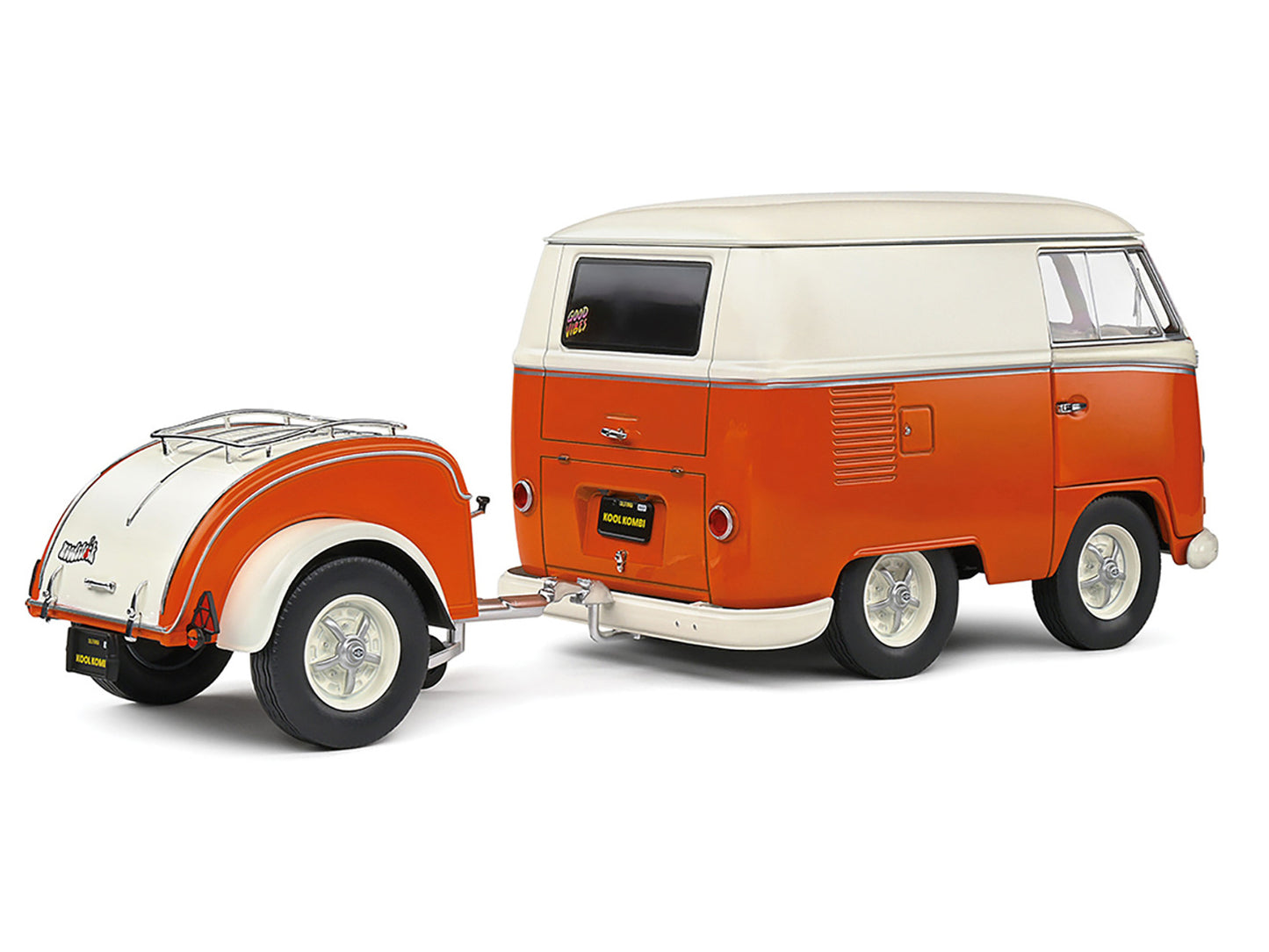 1950 Volkswagen Kool Kombi Van with Trailer Orange and White 1/18 Diecast Model Car by Solido-DiecastModeler.com