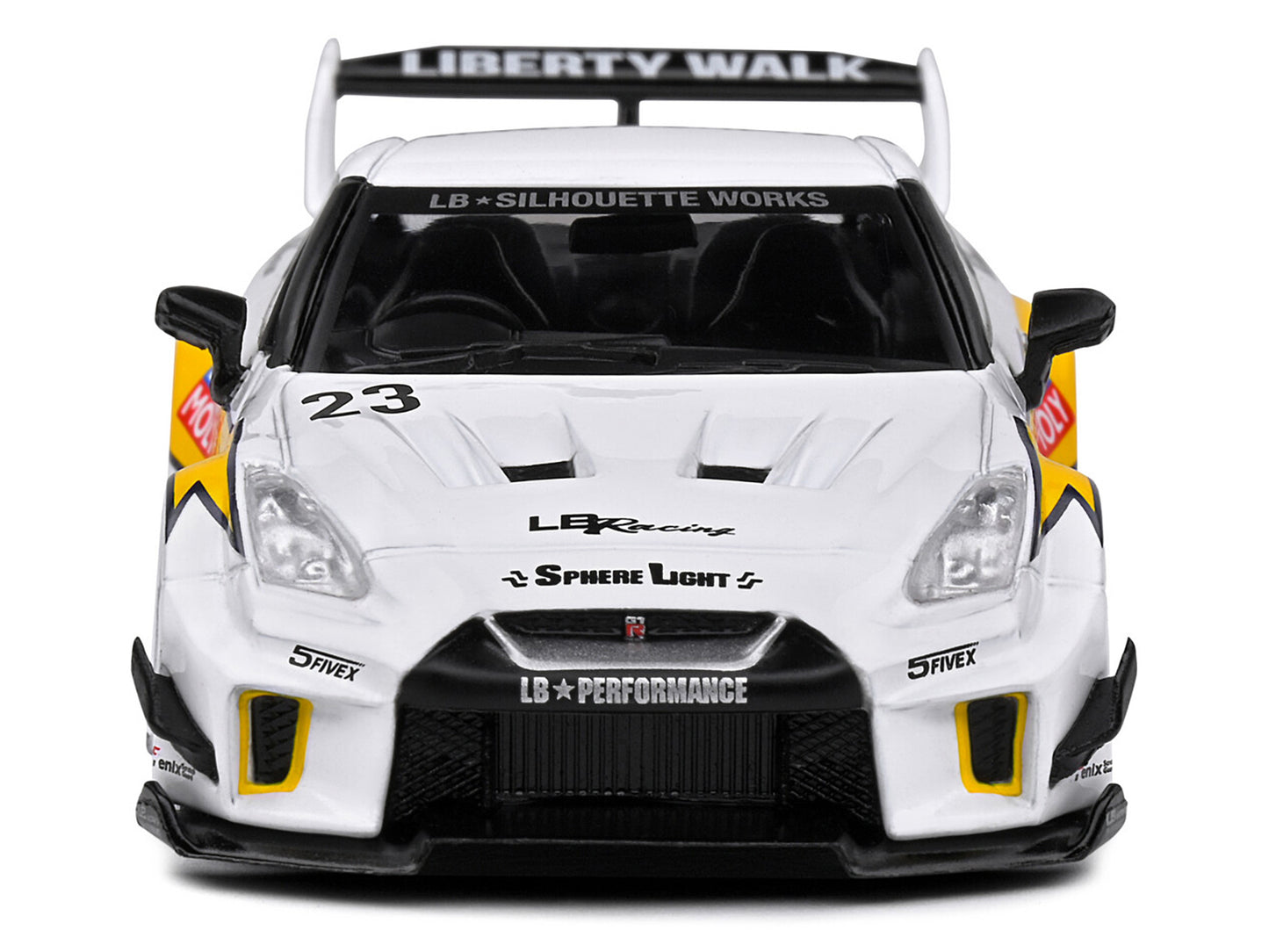 2019 Nissan GTR35 "LBWK Silhouette" RHD (Right Hand Drive) #23 White with Yellow Graphics 1/43 Diecast Model Car by Solido-DiecastModeler.com