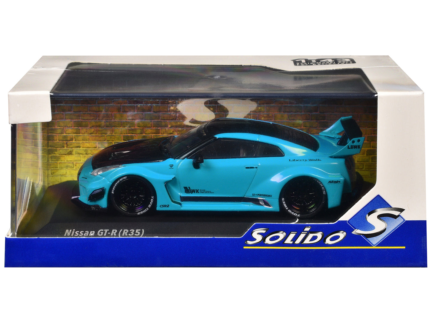2019 Nissan GT-R (R35) LB-Silhouette Works RHD (Right Hand Drive) Miami Blue with Black Hood and Top 1/43 Diecast Model Car by Solido