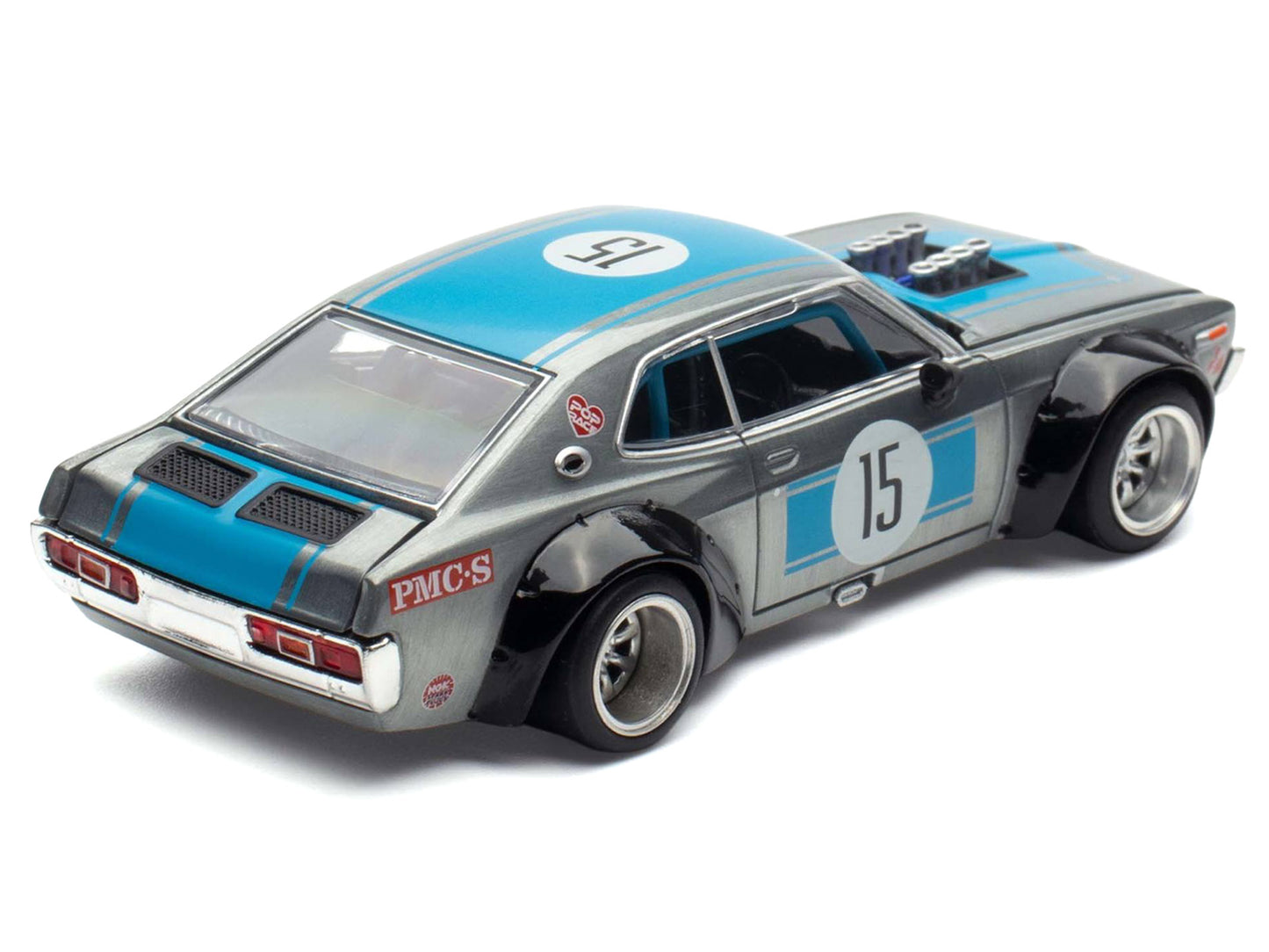 Datsun Laurel C130 RHD (Right Hand Drive) #15 Raw Metal with Blue Stripes "APA XPO 2025 Exclusive" 1/64 Diecast Model Car by Pop Race