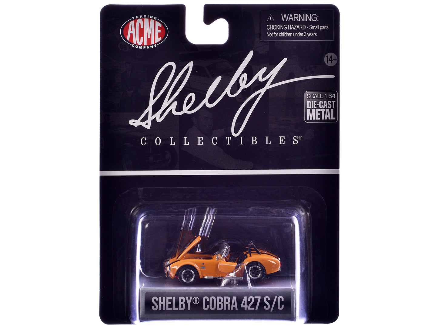 Shelby Cobra 427 S/C Orange with Black Stripes "Shelby Collectibles" Series 1/64 Diecast Model Car by ACME