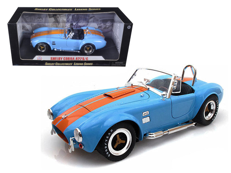 1965 Shelby Cobra 427 S/C Blue With Orange Stripes 1/18 Diecast Model Car by Shelby Collectibles-DiecastModeler.com