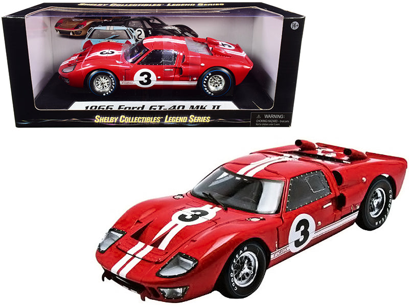 1966 Ford GT-40 MK II #5 Red with White Stripes Le Mans 1/18 Diecast Model Car by Shelby Collectibles-DiecastModeler.com